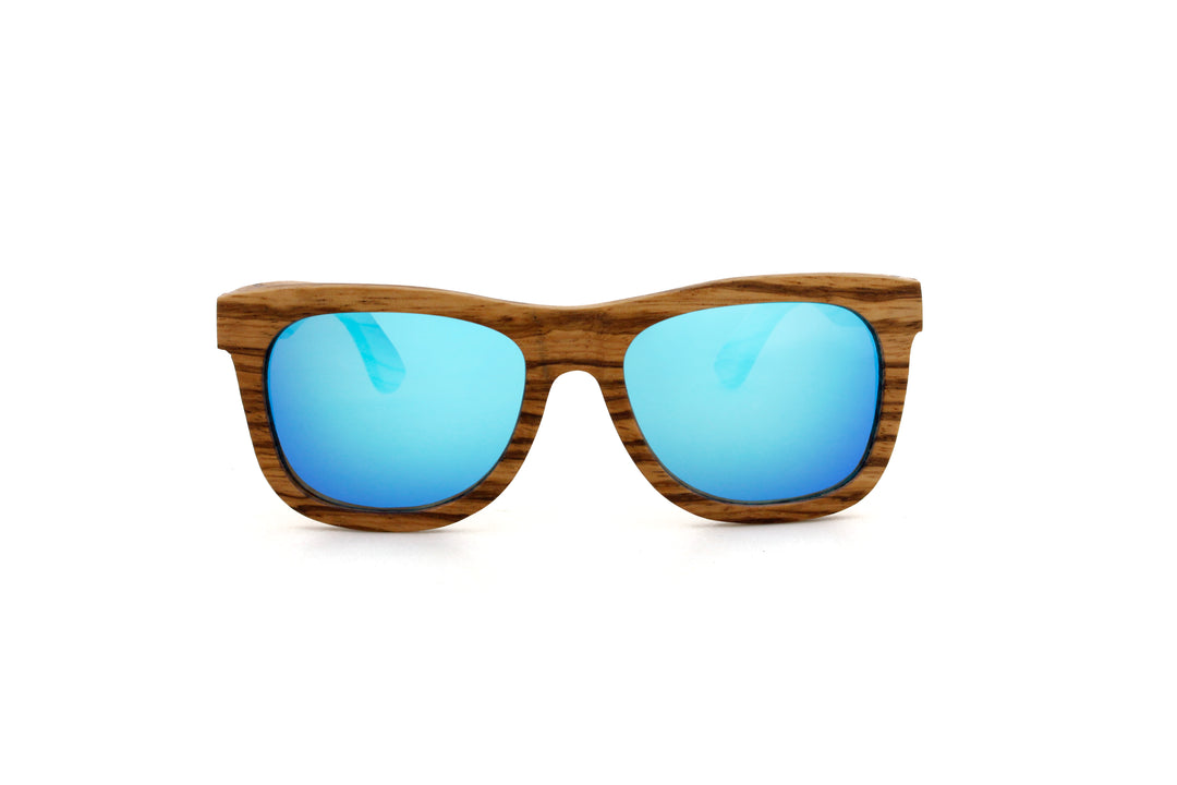 Zebra Wood Sunglasses Ice Blue Mirror Lenses UV400 | WearWood