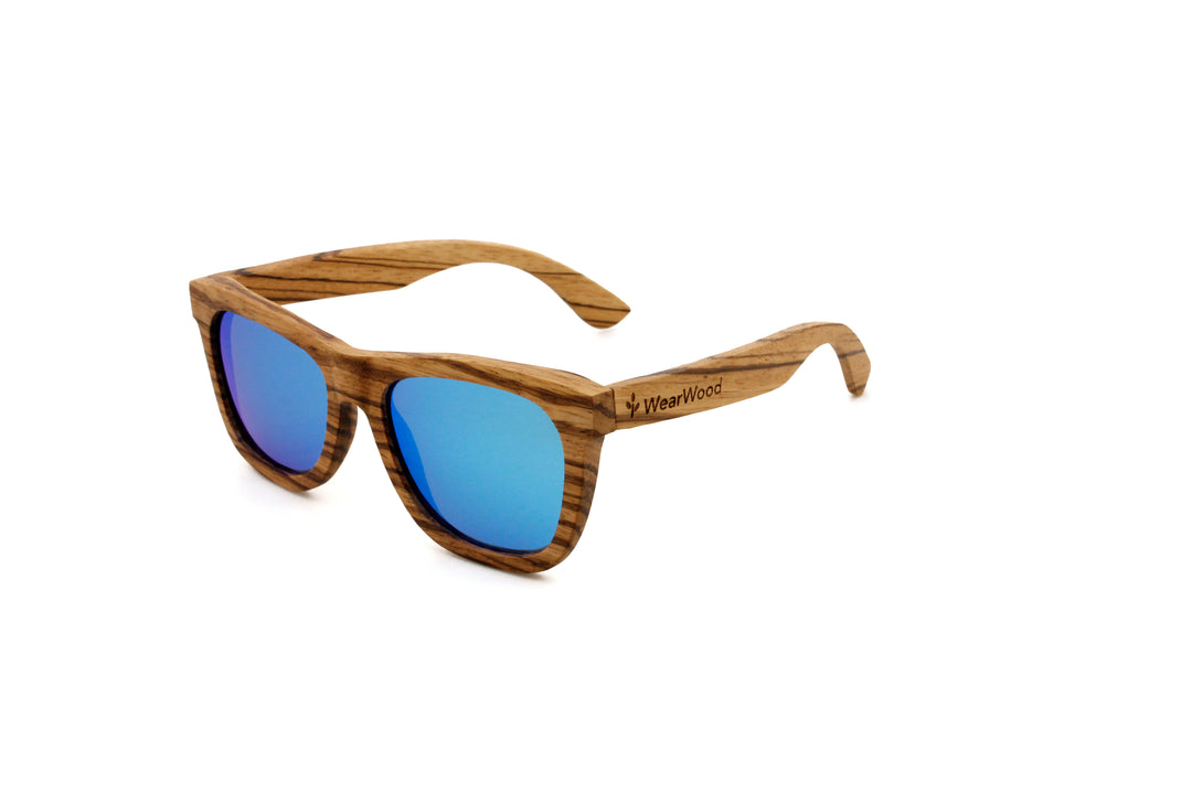 シールド新品　THE WOODEN GLASS 帯付 obi Zebra Wood Sunglasses Ice Blue Mirror Lenses UV400 | WearWood