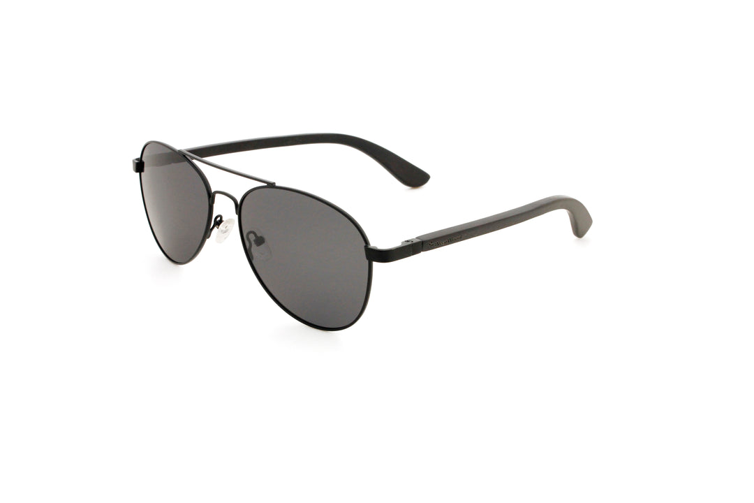 Aviator Round Walnut Wood Sunglasses Gun Metal Frame UV400  display picture 2