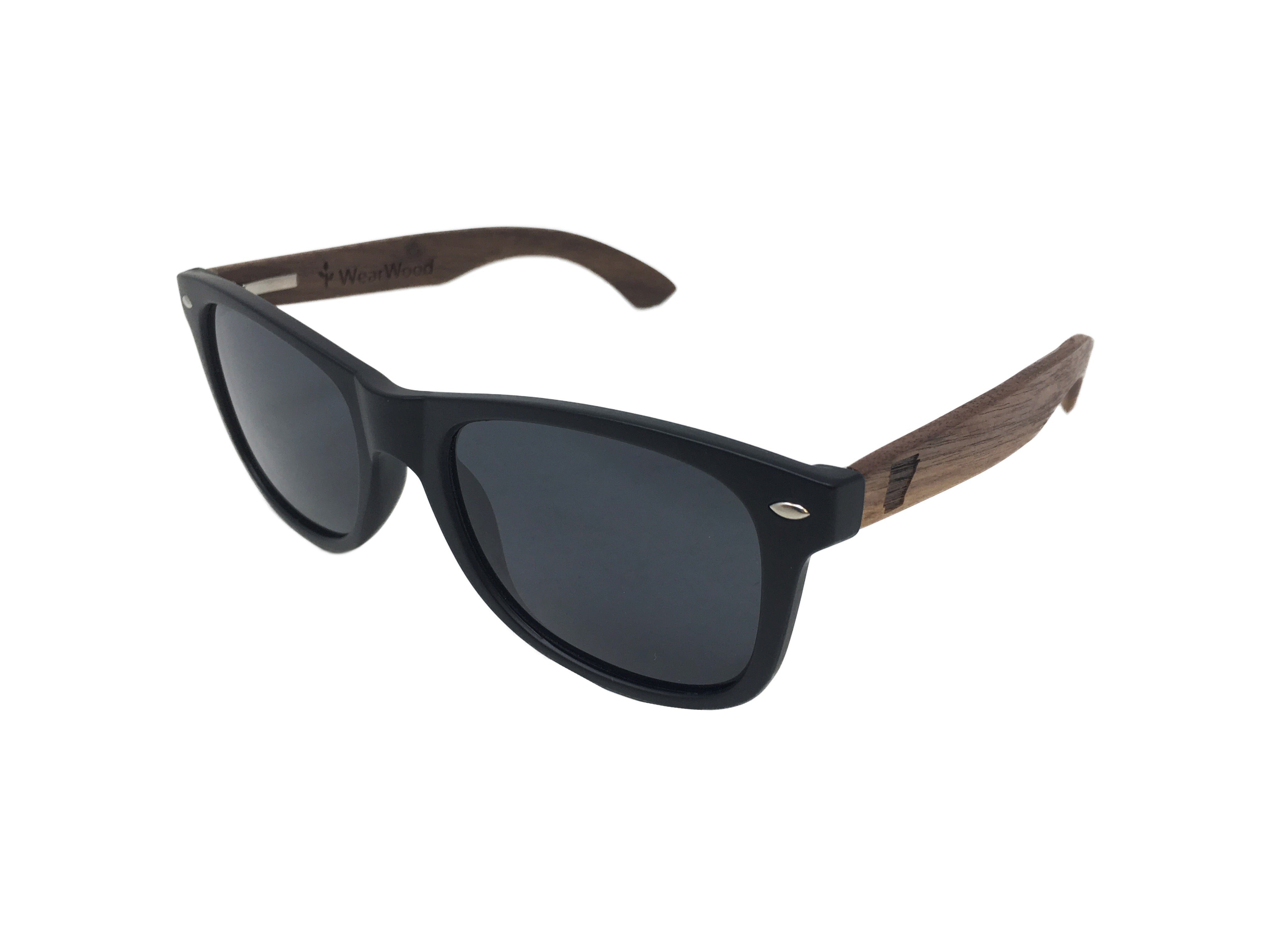 Classic walnut wood sunglasses with Black polarized lenses